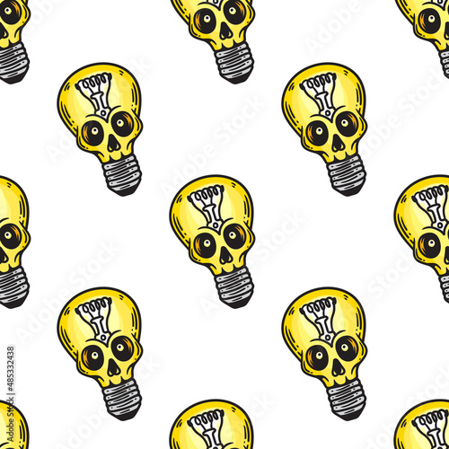 skull faced glowing lamp seamless pattern