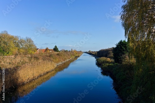 Looking along the Forty fool waterway on the fens near Boston Lincolnshire UK
