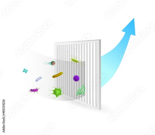 Filter that stops harmful bacteria. Air antibacterial air purification from pathogens and vector dust.