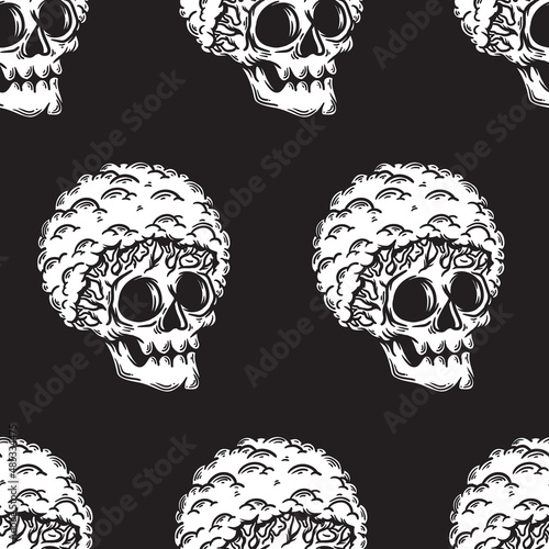 afro haired tree skull seamless pattern