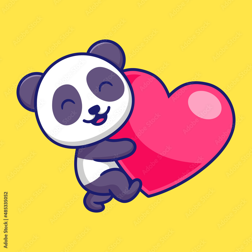 Cute Panda Hold the Big Heart Cartoon Vector Icon Illustration. Animal Character Mascot Flat Concept. Cute Panda Hold the Big Heart Cartoon Vector Icon Illustration. Animal Character Mascot Flat Concept.