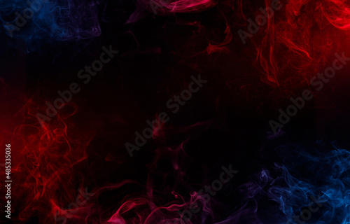 Abstract image of dark room concrete floor. Black room or stage background for product placement.Panoramic view of the abstract fog. White cloudiness, mist or smog moves on black background. 