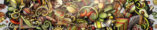 Latin America hand drawn doodle banner. Cartoon detailed flyer.