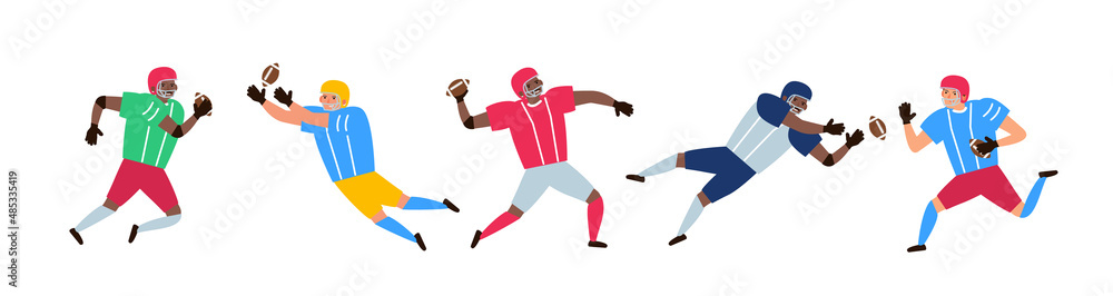american football players set vector illustration