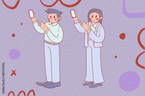 A girl and a guy with phones