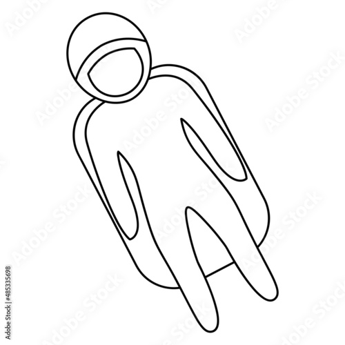 Luge. Sketch. The athlete goes down the track on a sled lying on his back. The athlete competes in the downhill. Vector icon. Coloring book for children. Doodle style. Isolated background