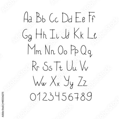English alphabet in Scandinavian style. Stylish hand-drawn letters and numbers. Vector elements for design