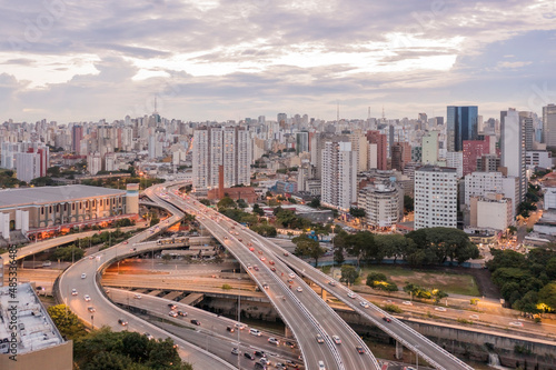 Viaducts in downtown Sao Paulo connecting the east-west region  sunset
