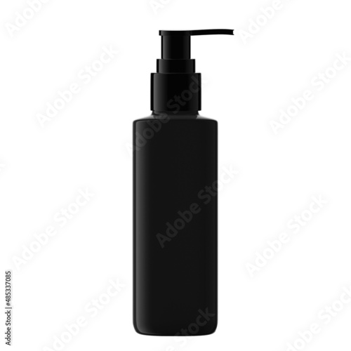 Square Black Plastic Bottle Cosmetic with Dispenser Pump Isolated