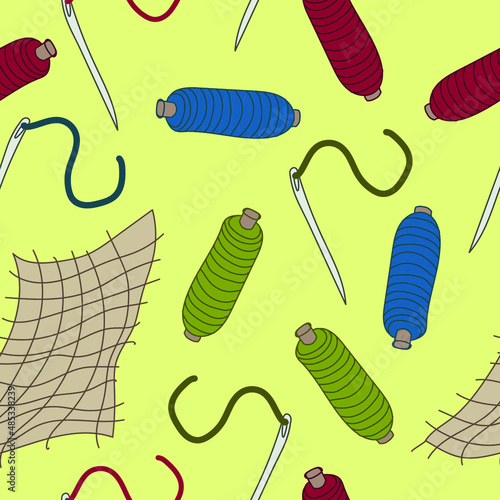 needlework seamless vector pattern. needle, canvas and threads
