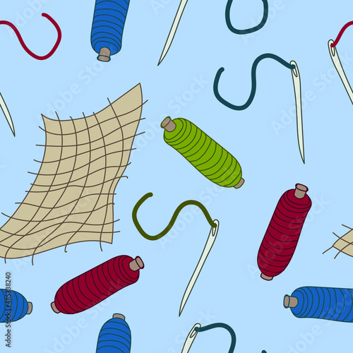 needlework seamless vector pattern. needle, canvas and threads