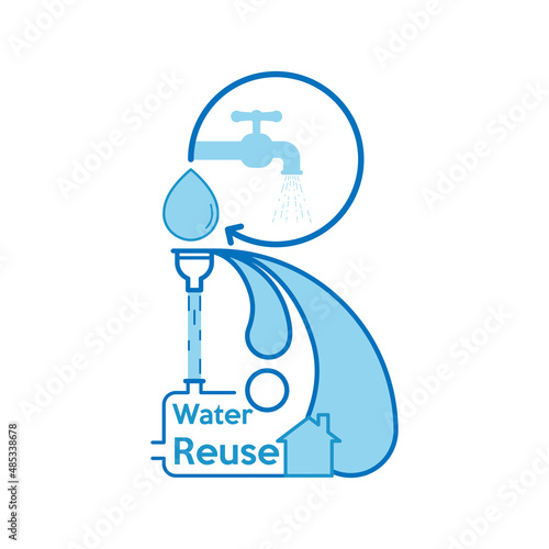 Home water reuse system pictogram in form of letter R, as a gimmick of reuse and recycling concept. Vector illustration outline flat design style.