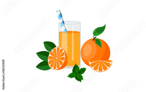 Fresh orange juice in a glass. Juice with fresh fruits on white background photo