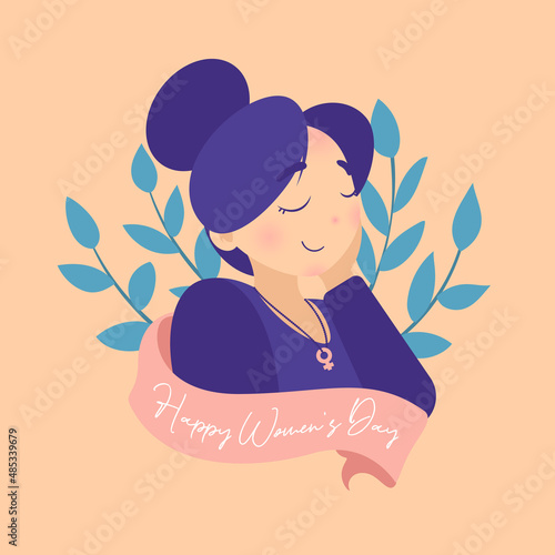 Happy international women's day flat character design. Cute paper cut illustration.