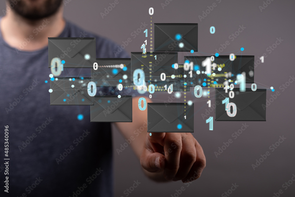 Approved email and spam message displayed on a futuristic interface Approved email and spam message displayed on a futuristic interface