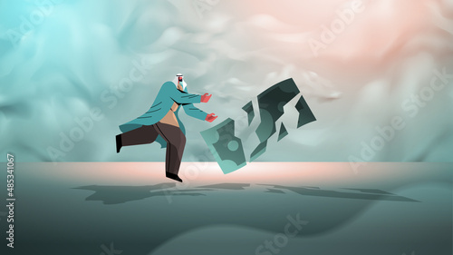 arab businessman with broken paper banknote financial crisis bankruptcy concept