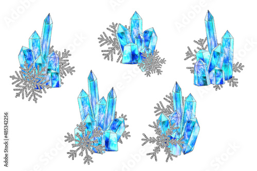 Fantasy crystals. Frozen ice winter clip art on white