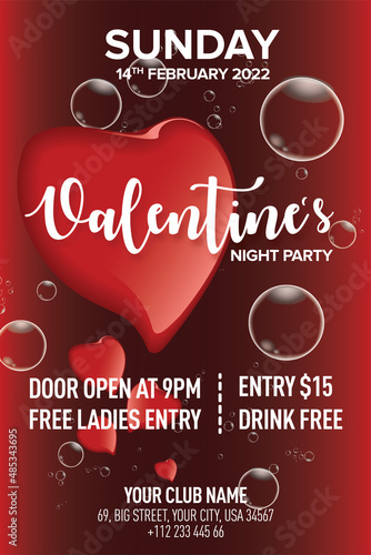 valentine's flyer template with bubble and heart background