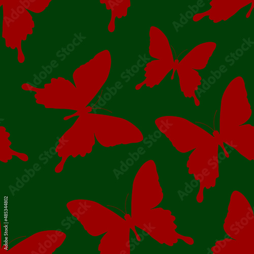 Seamless pattern of silhouettes of butterflies. Natural background of beautiful insects.
