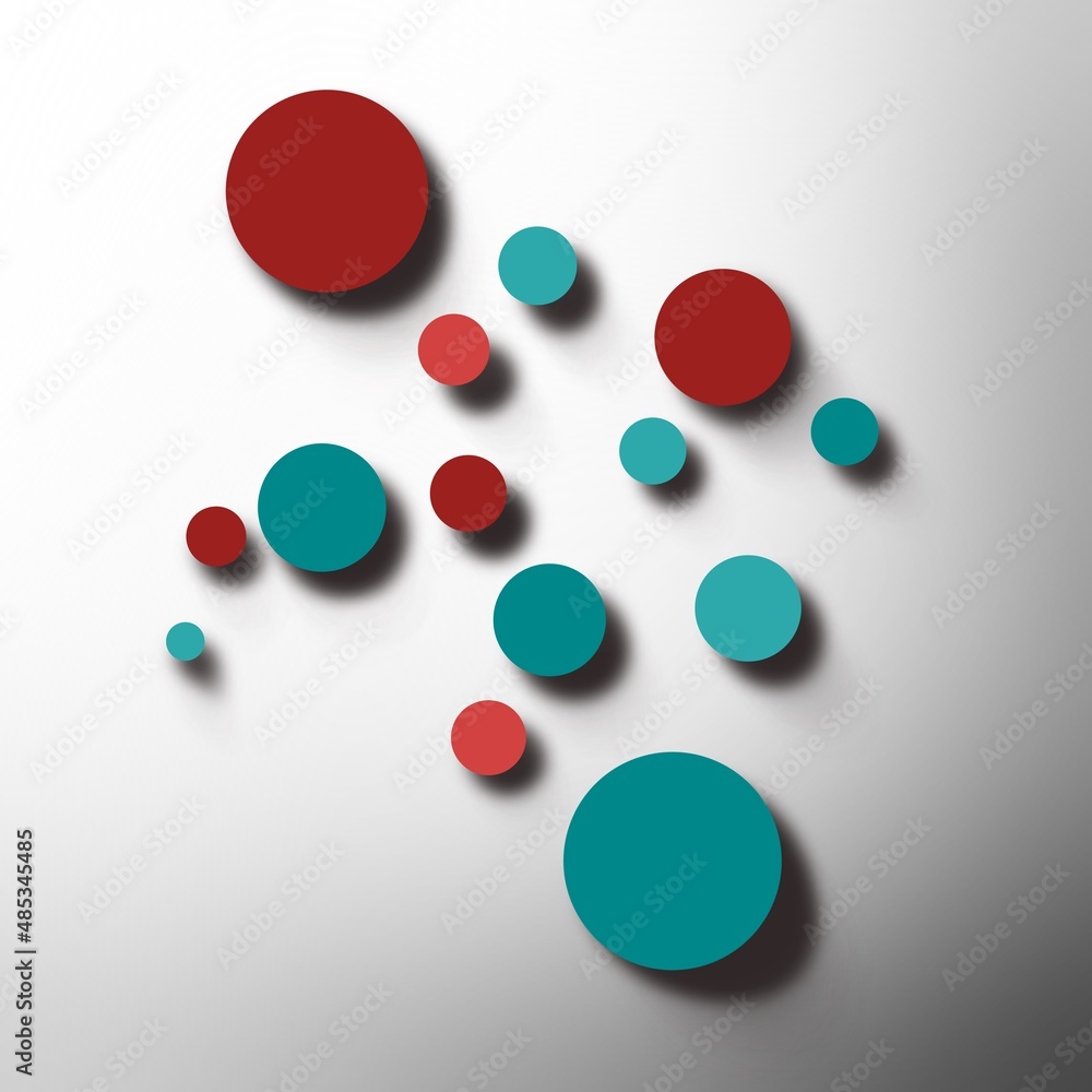 Fototapeta premium Abstract background with red and blue buttons with long shadow on gradient white grey backdrop 