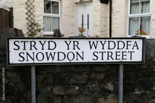 Llanberis, Gwynedd, Wales, UK. January 21, 2022. A close up view of Snowdon Street road sign. 
