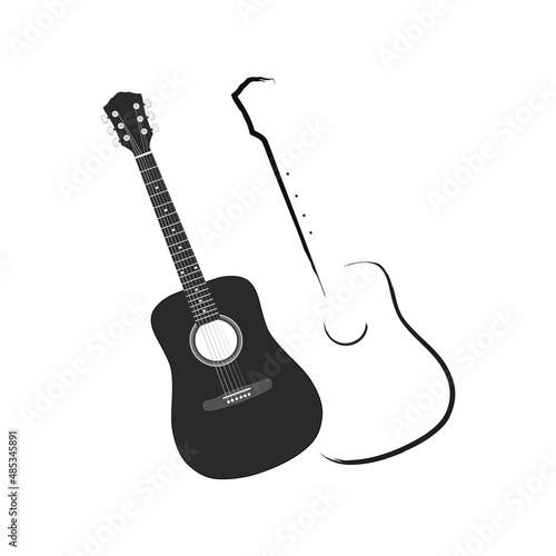 silhouette and contour illustration of acoustic guitars. Icons of musical instrument for music shop design, ads
