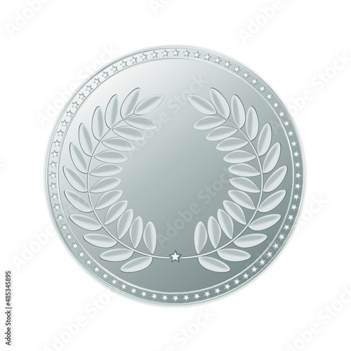 Silver medal with laurels and stars isolated on a white background