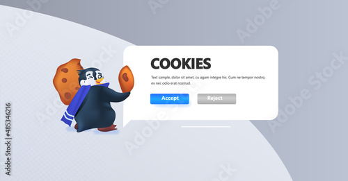 penguin holding cookie protection of personal information internet web pop up we use cookies policy notification