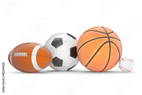 Set of ball like basketball, american football and golf isolated on white