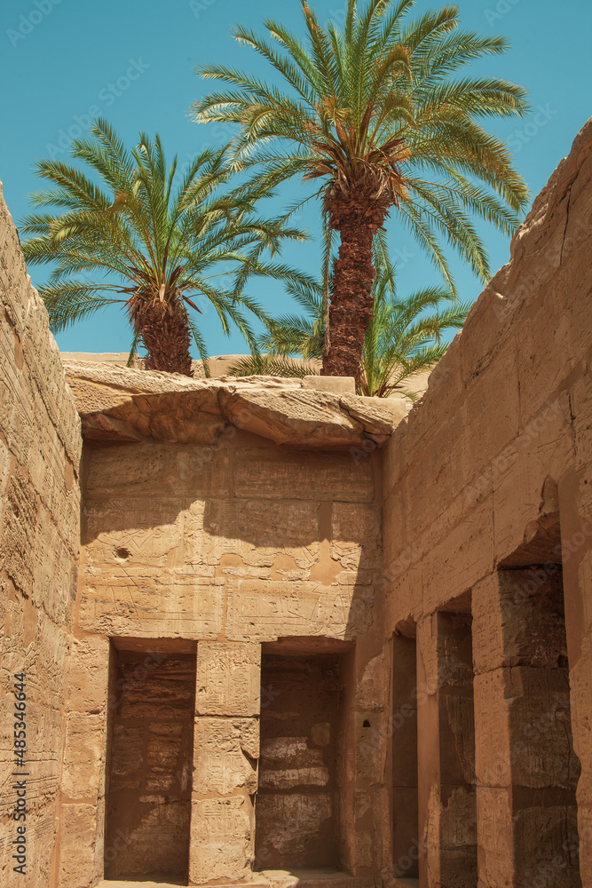 Obraz premium The Karnak Temple Complex, commonly known as Karnak, comprises a vast mix of decayed temples, pylons, chapels, and other buildings near Luxor, Egypt.