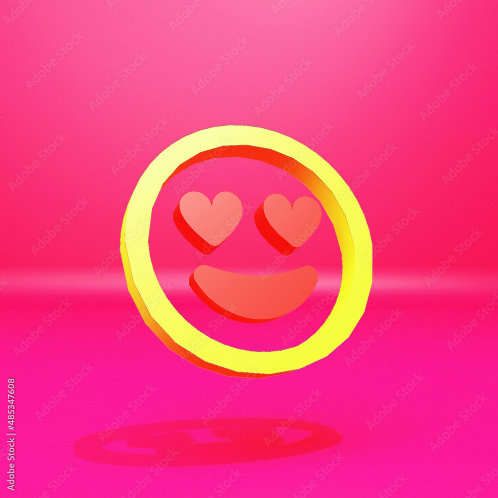 Heart emoji icon, 3d smile face for love chat, message design, emoticon Cute cartoon social network sign, 3d.
