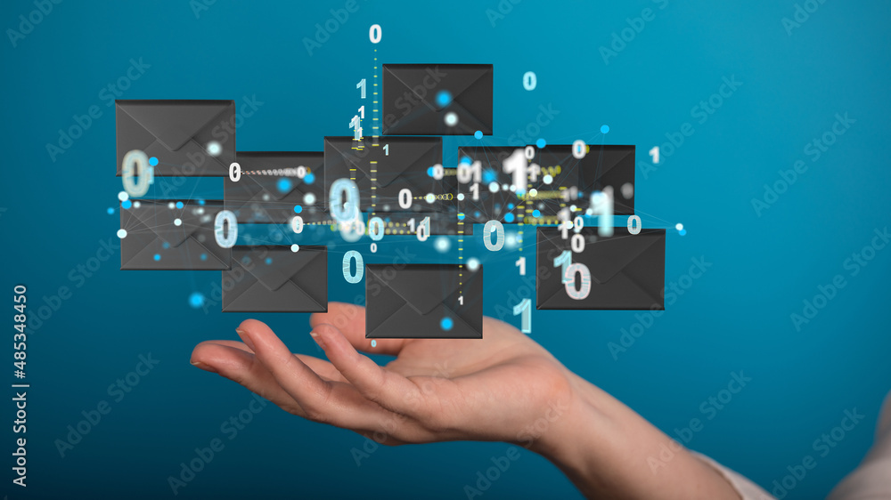 Approved email and spam message displayed on a futuristic interface Approved email and spam message displayed on a futuristic interface