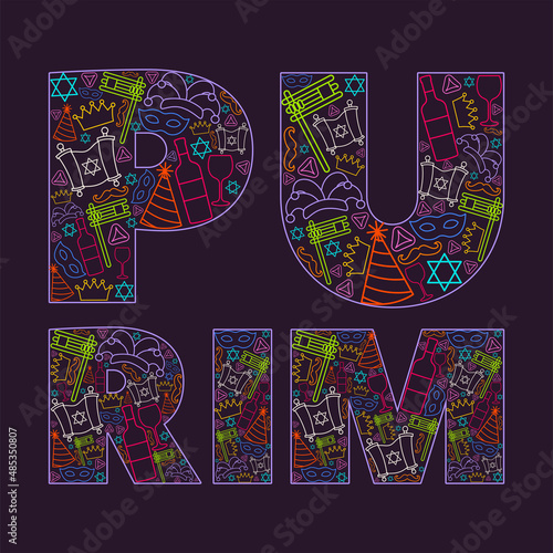 Happy Purim day greeting card. Vector illustration