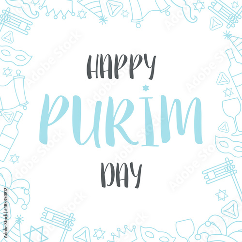 Happy Purim day greeting card. Vector illustration