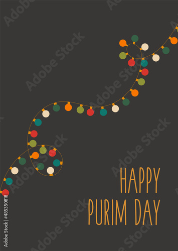 Happy Purim day greeting card. Vector illustration