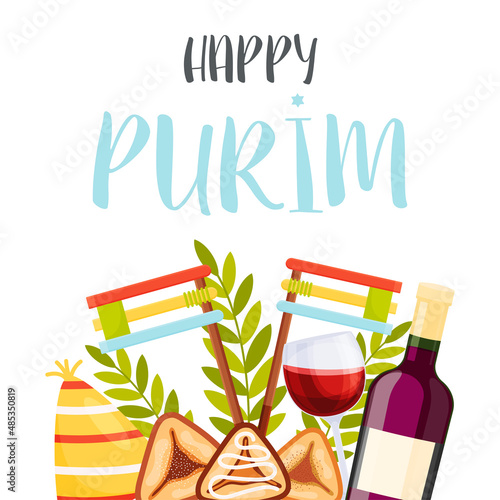 Happy Purim day greeting card. Vector illustration