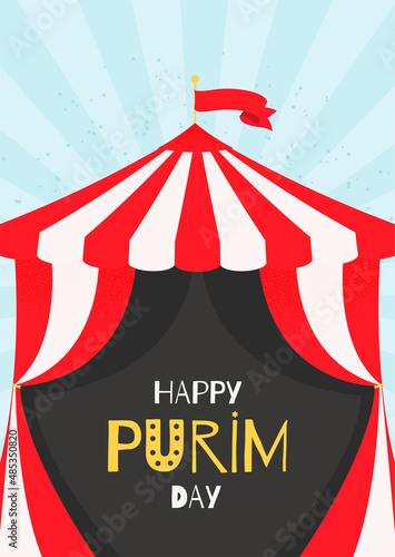 Happy Purim day greeting card. Vector illustration