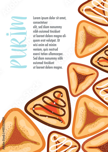 Happy Purim day greeting card. Vector illustration