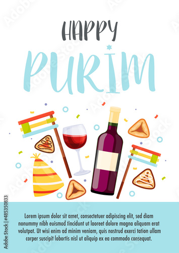 Happy Purim day greeting card. Vector illustration