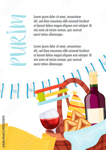 Happy Purim day greeting card. Vector illustration