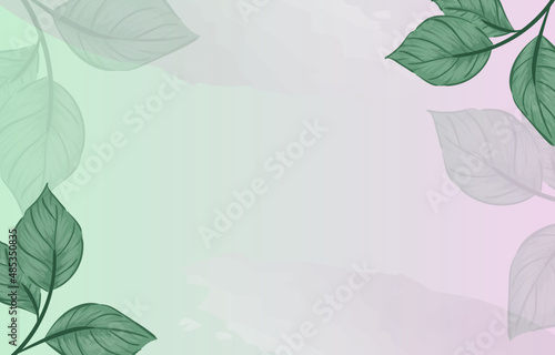green leaves pastel color background