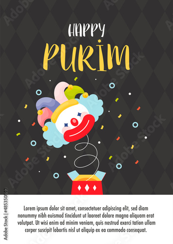 Happy Purim day greeting card. Vector illustration