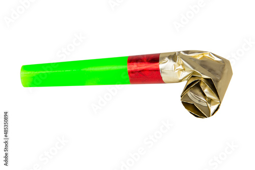 Party foil whistle horn noisemaker isolated on the white background