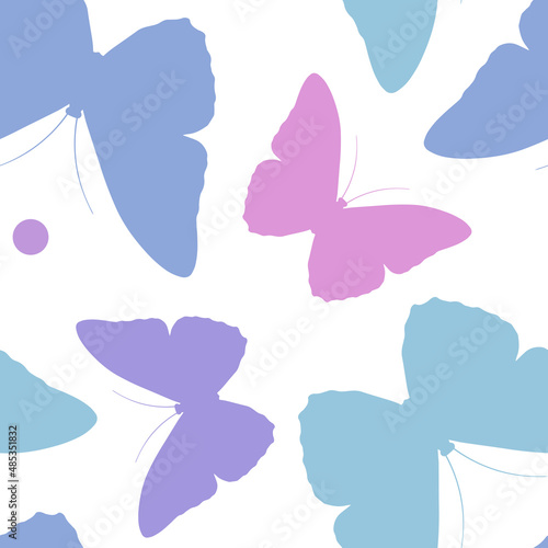 Seamless pattern of silhouettes of butterflies. Natural background of beautiful insects.