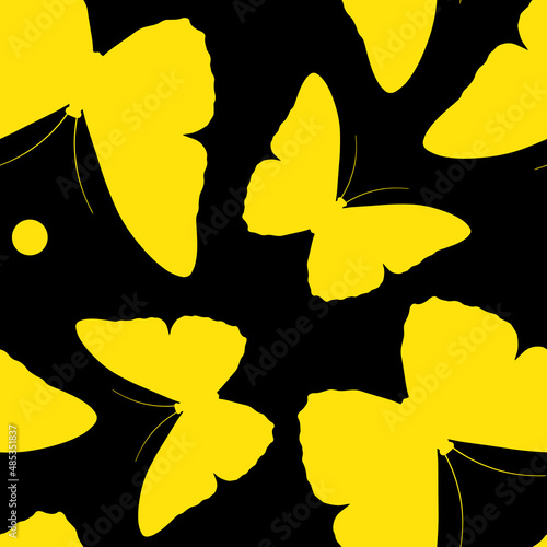 Seamless pattern of silhouettes of butterflies. Natural background of beautiful insects.