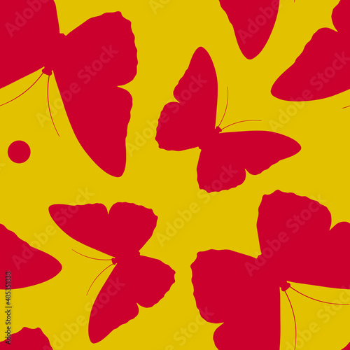Seamless pattern of silhouettes of butterflies. Natural background of beautiful insects.
