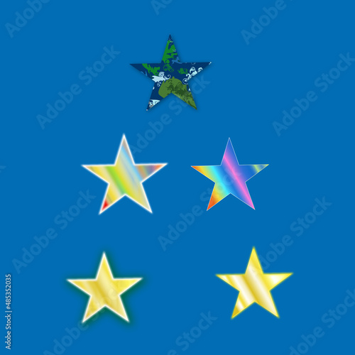 set of different stars (rainbow, gold and earth pattern). vector graphics