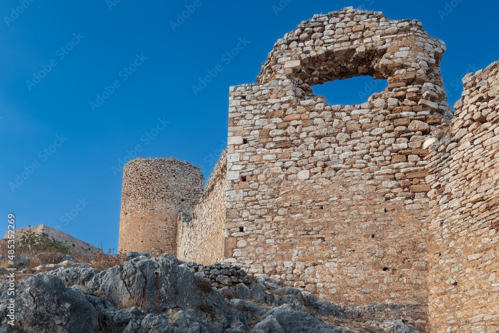 Well-preserved ruins of the ancient Greek fortress Larisa with stone walls and towers, Argos, Greece Well-preserved ruins of the ancient Greek fortress Larisa with stone walls and towers, Argos, Greece