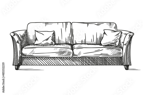 Sketch sofa isolated on white background. Vector illustration.
