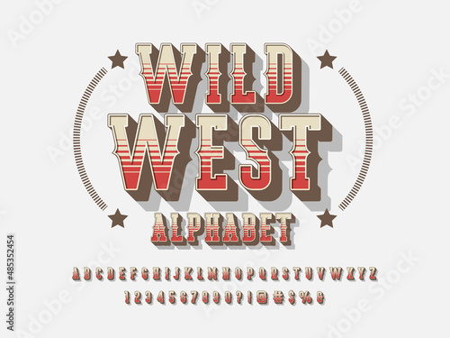 Vintage wild west western alphabet design with uppercase, lowercase, numbers and symbols